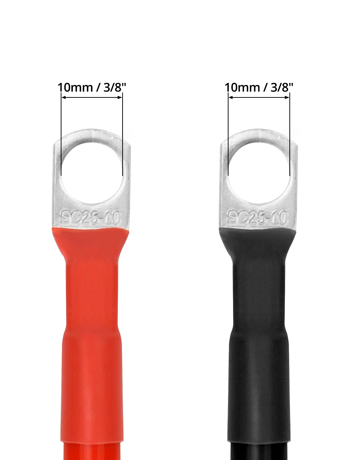 QWORK® 2 Piezas 100 cm Cable de Arranque Batería 25mm² 3AWG con Terminales Anillo M10 para Automóviles, Camiones, Motos, RV, Marino y Solar