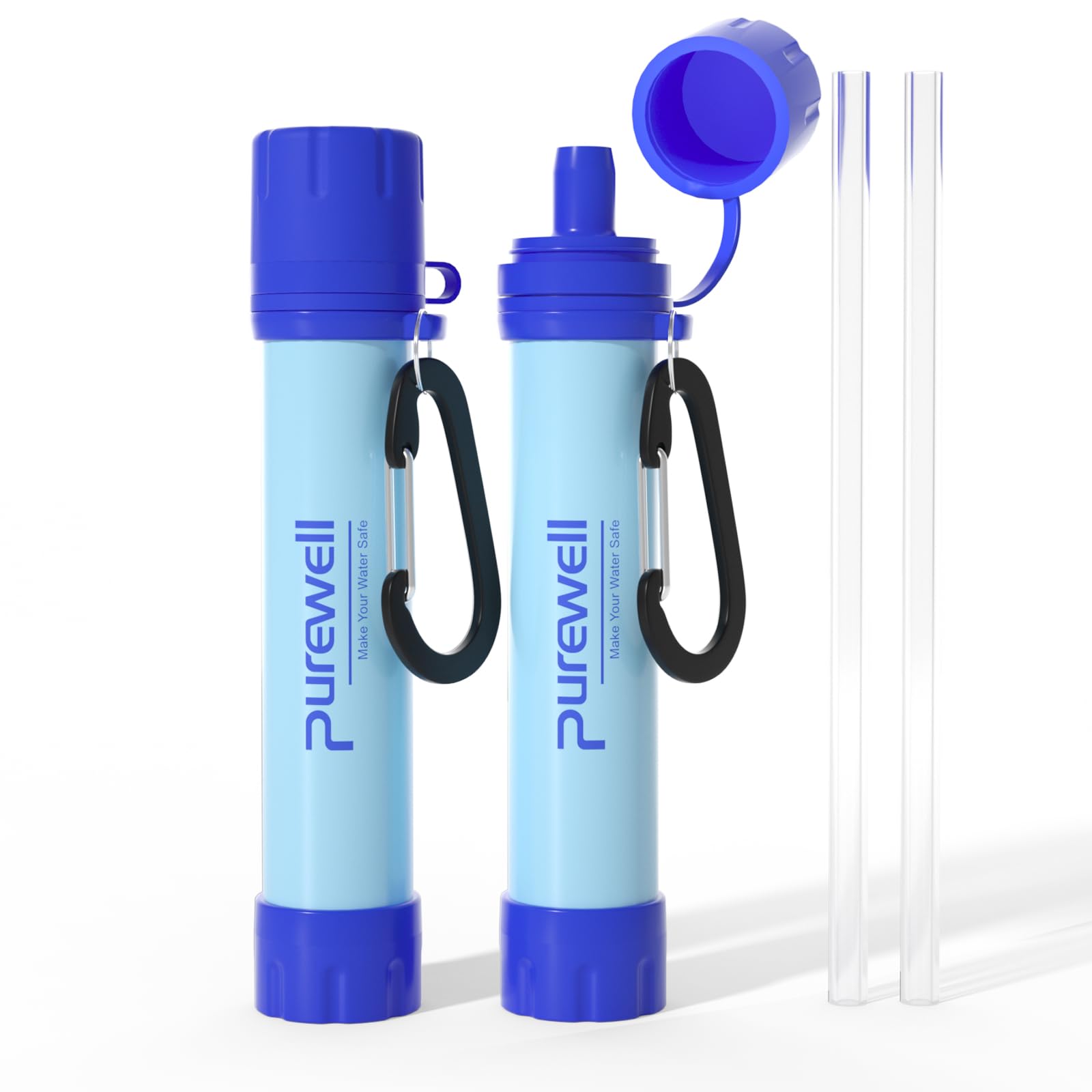 Purewell Outdoor-Wasserfilter – 0,01 μm Ultrafeinfilter entfernt 99,99% Bakterien & Schwermetalle | 1500 Litern Filterkapazität | Tragbarer Trinkwasserfilter mit Karabiner für Survival & Outdoor