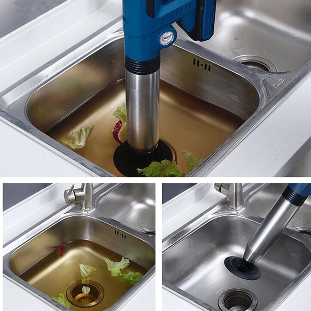 Electric Toilet Plunger, High-Pressure Air Toilet Plunger and Drain Unclogger with Barometer, Stainless Steel High Pressure Toilet Dredge for Toilet, Bathroom, Floor Drain, Sewer, Pipe