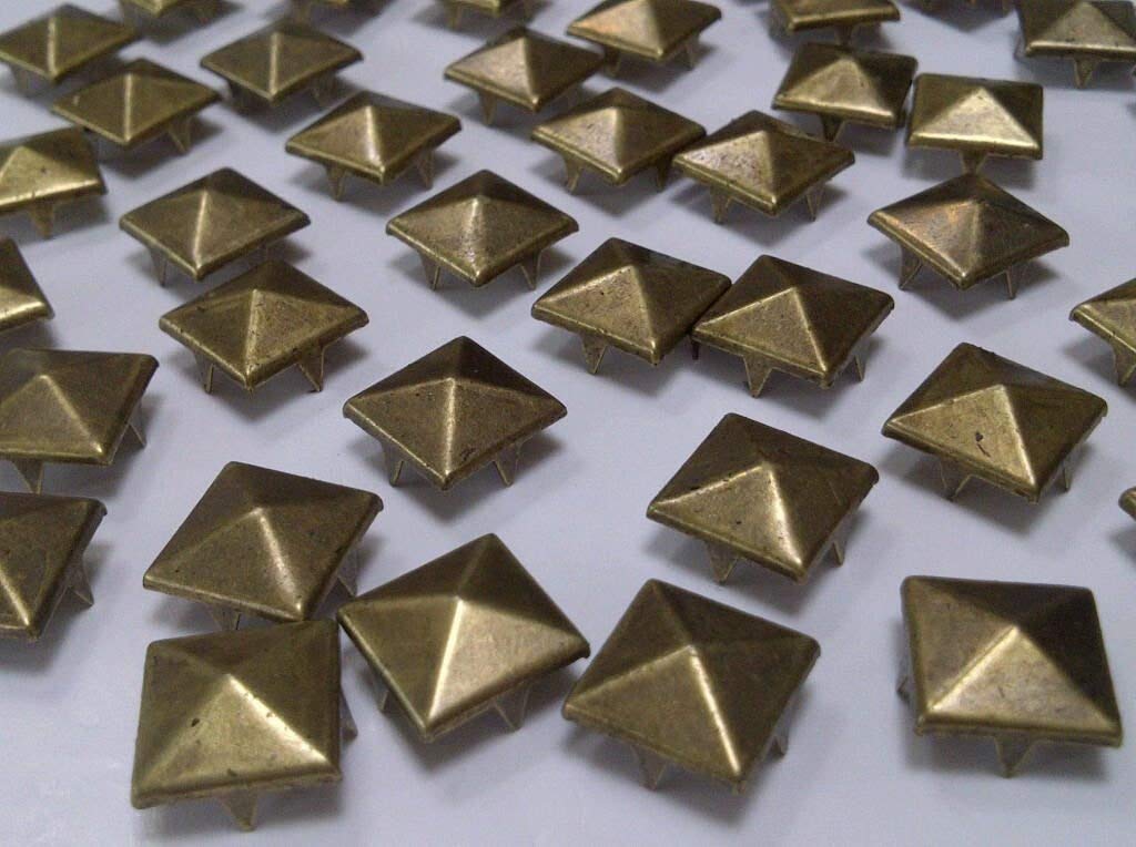 Craftbuddy US 100 pcs 12 mm Brass Square Pyramid Craft Studs, Fashion Embellishment for Bag Shoe