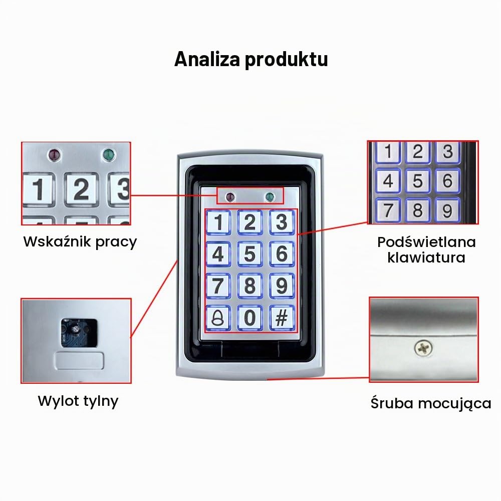 FST zestaw "zrób to sam" do wodoszczelnego systemu kontroli dostępu do użytku na zewnątrz, klawiatura RFID, zasilacz DC 12 V, przycisk wyjściowy do drzwi, 15 kart na klucze (bez zamka)