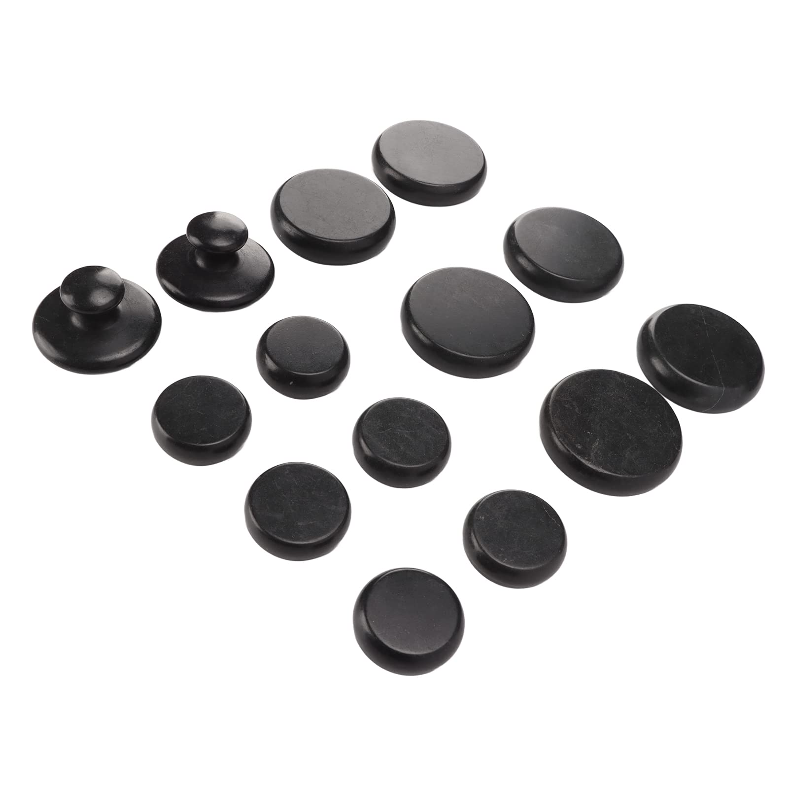 Juego de 14 Piedras de Masaje de Basalto, Piedras Calientes para Terapia de Relajación Muscular con Múltiples Tamaños y Formas, Calentamiento Rápido y Seguro