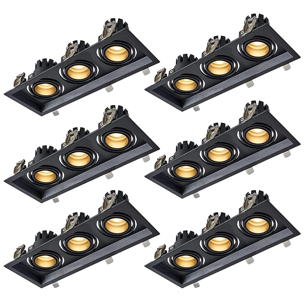GTHTUHFD 6Pack,3 * 5W,3 * 7W,3 * 10W Adjustable Angle Retrofit Recessed Lighting 3-Heads,Multiple Gimbal Eyeball Downlight Rotatable Anti-Glare Square Can Lights-3 Color Temp,3 * 7w-6000k