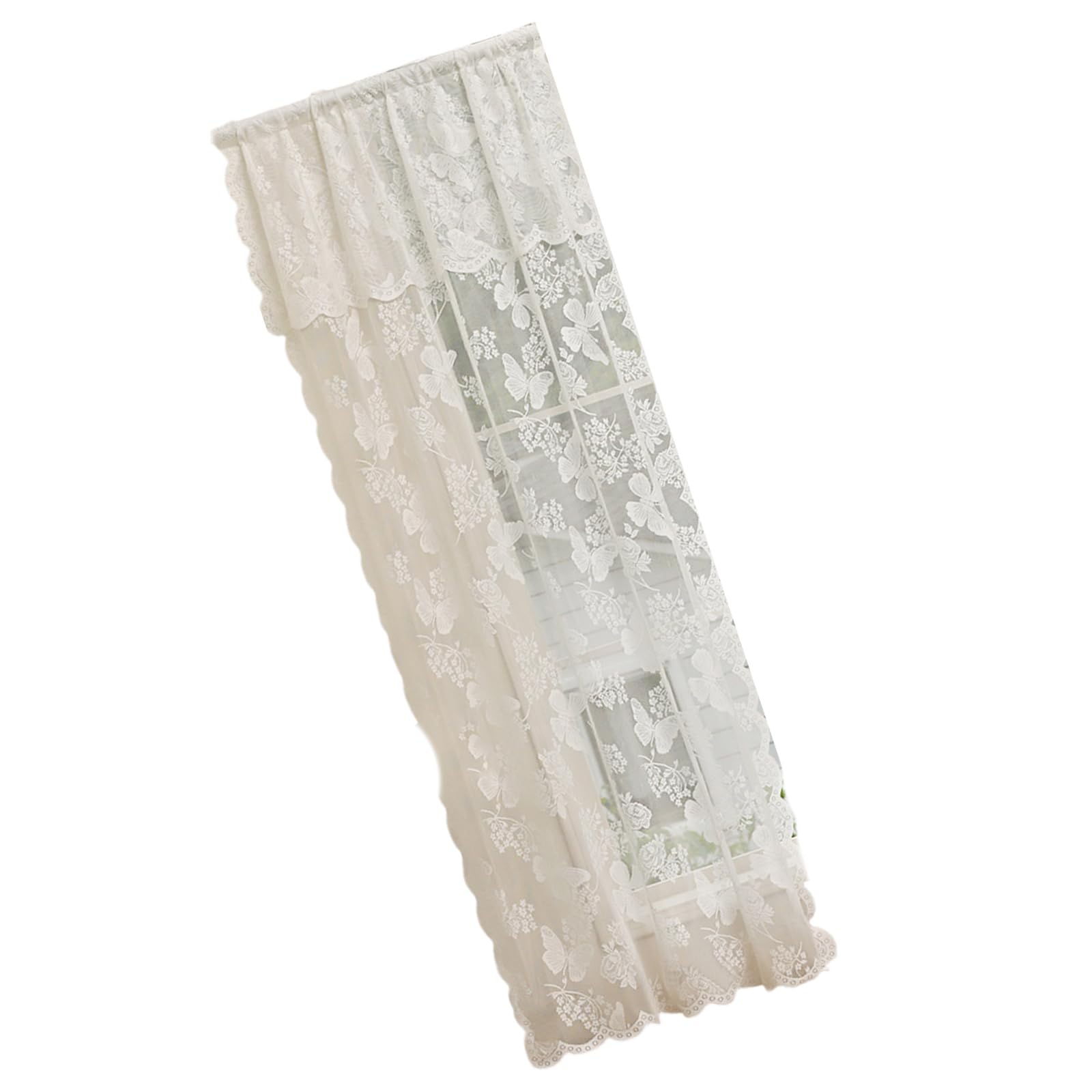Elnwnnkc Blackouts Lace Panel with Flower Embroidery Window Valance Translucent Blackouts Curtain for Home Privacy Decoration Window Sheer Curtains