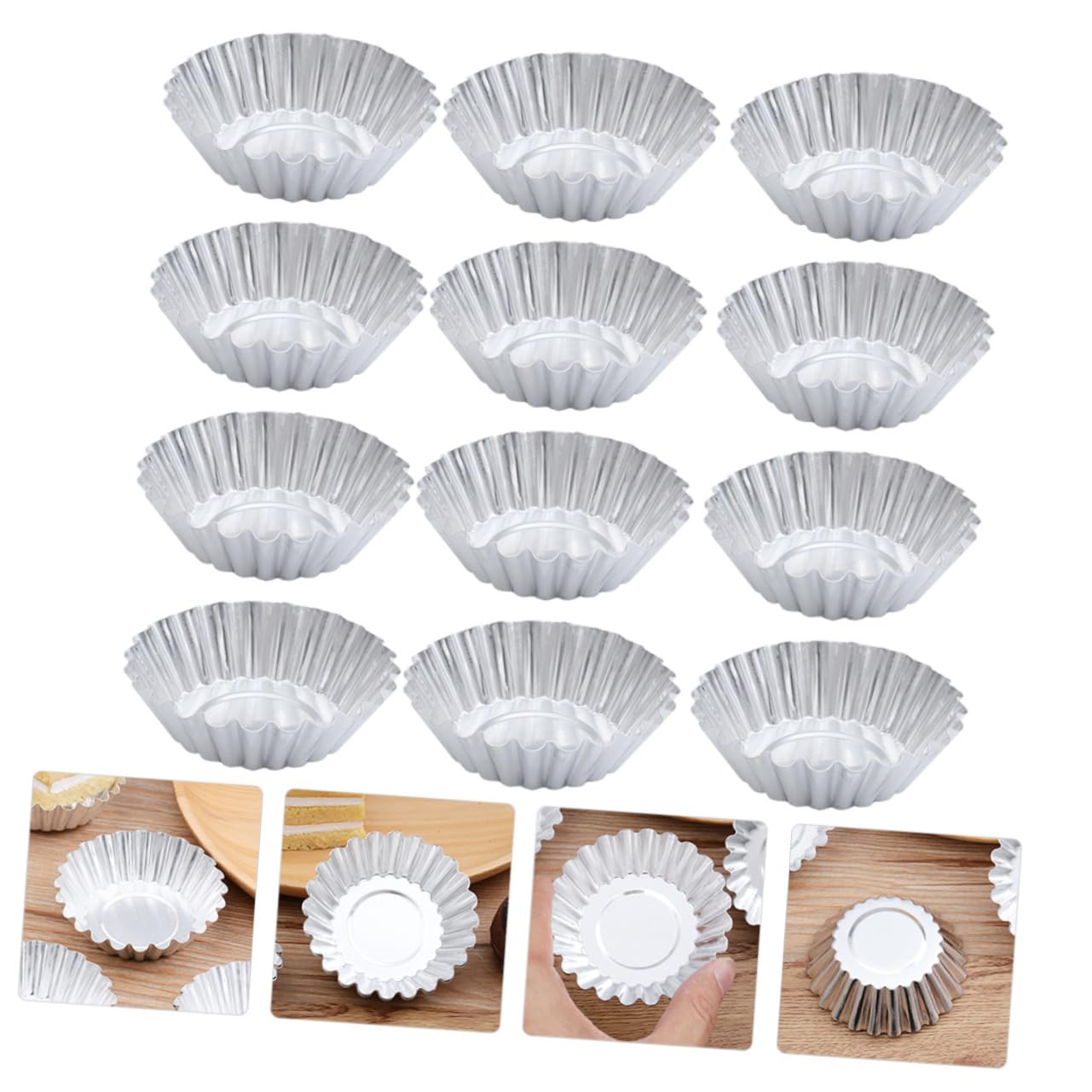 Argenté Moule à Tartelettes aux Œufs en Alliage D'aluminium 100 Pièces