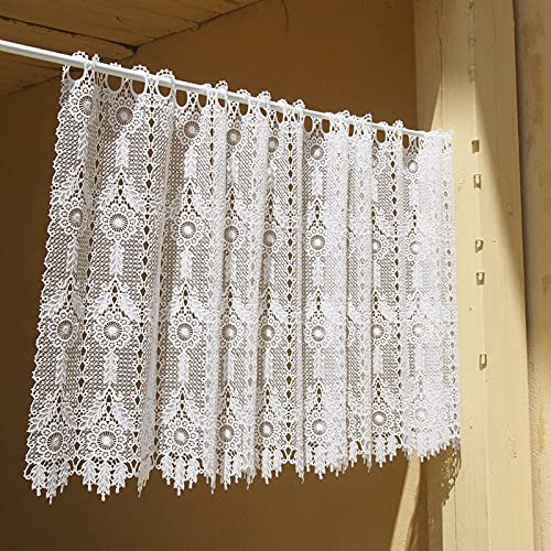 Rideaux brise-bise brodés en dentelle - Style maison de campagne (l x H 150 x 90 cm, laiteux) - 1 pièce