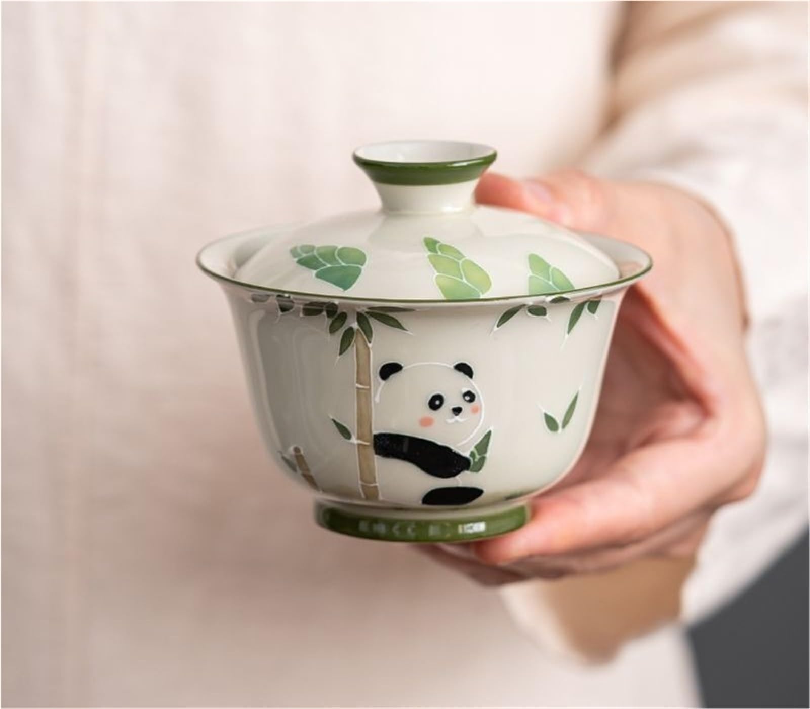 136 ml roślina popiół pokrywa miska ręcznie malowana ulga urocza panda herbata Tureen starożytny Gaiwan zaparzacz do herbaty kawiarnie kolekcja Teaware