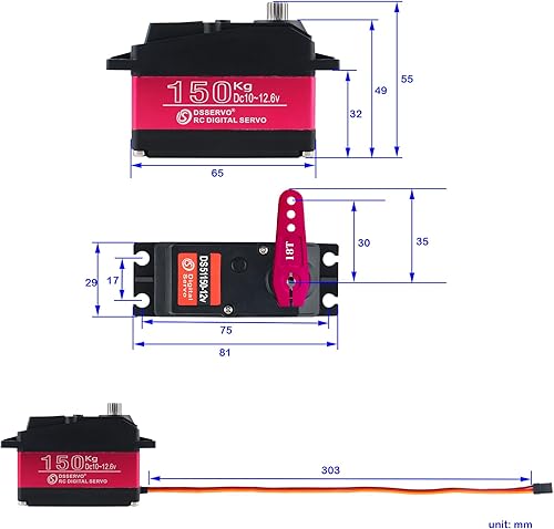 Miniatura 9 de 330.7 lbs DS51150 Digital RC Servo Full Metal Gear 270 grados 12V impermeable IP66 con brazo servo 18T para Baja Car 15 RC Car