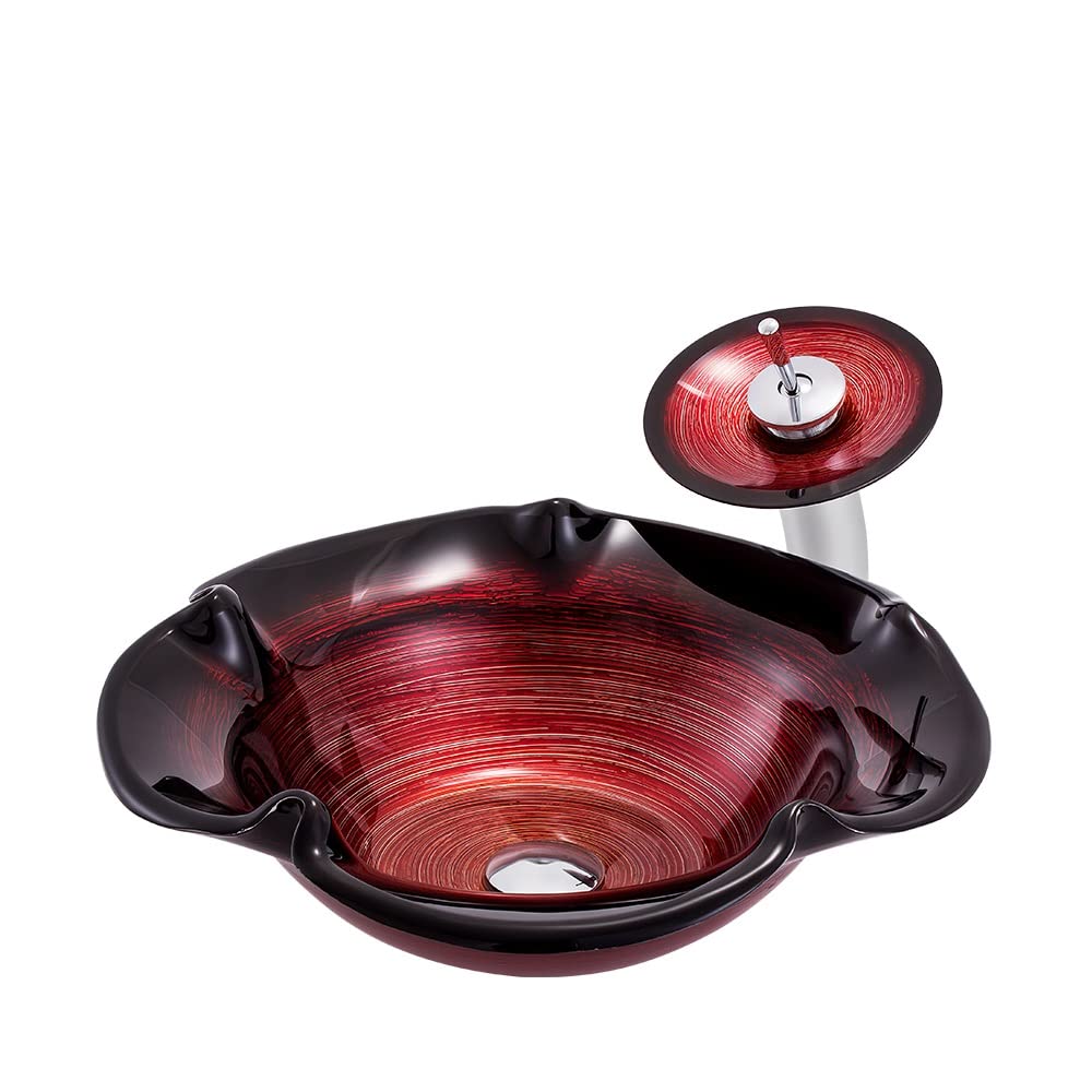 Teesong Sink Set Bathroom Sink Countertop Bathroom Vessel Sink Tempered Glass Countertop Modern Balcony Art Glassware Counter Basin