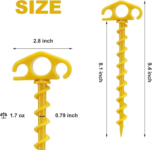 Miniatura 2 de Estacas de arena para tienda de campaña de playa, paquete de 10 estacas de anclaje en espiral de 9.4 pulgadas, estacas de toldo de tornillo