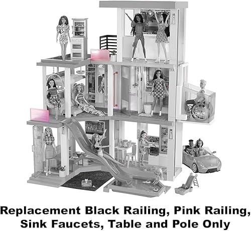 Miniatura 3 de Piezas de repuesto para Barbie Doll Dreamhouse Playset - GRG93 ~ Barandilla negra, grifos de fregadero rosa, mesa y poste
