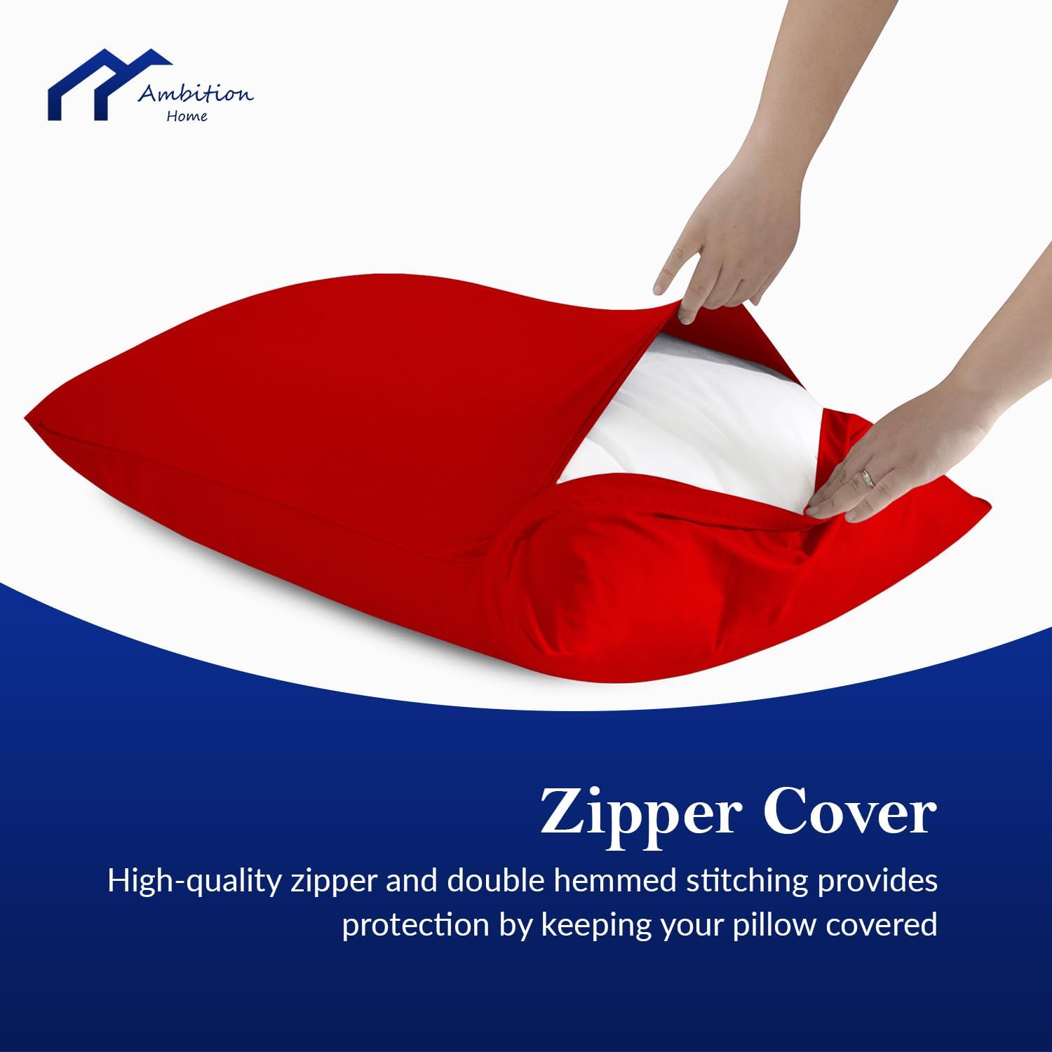 Toddler Travel Small Pillowcase 12x16 Inch Red Solid Zipper Closer Pillow case Set of 2 PC Travel Pillow Cover 500 Thread Count 100% Soft Egyptian Cotton Decorative Travel Pillow Cover image 5