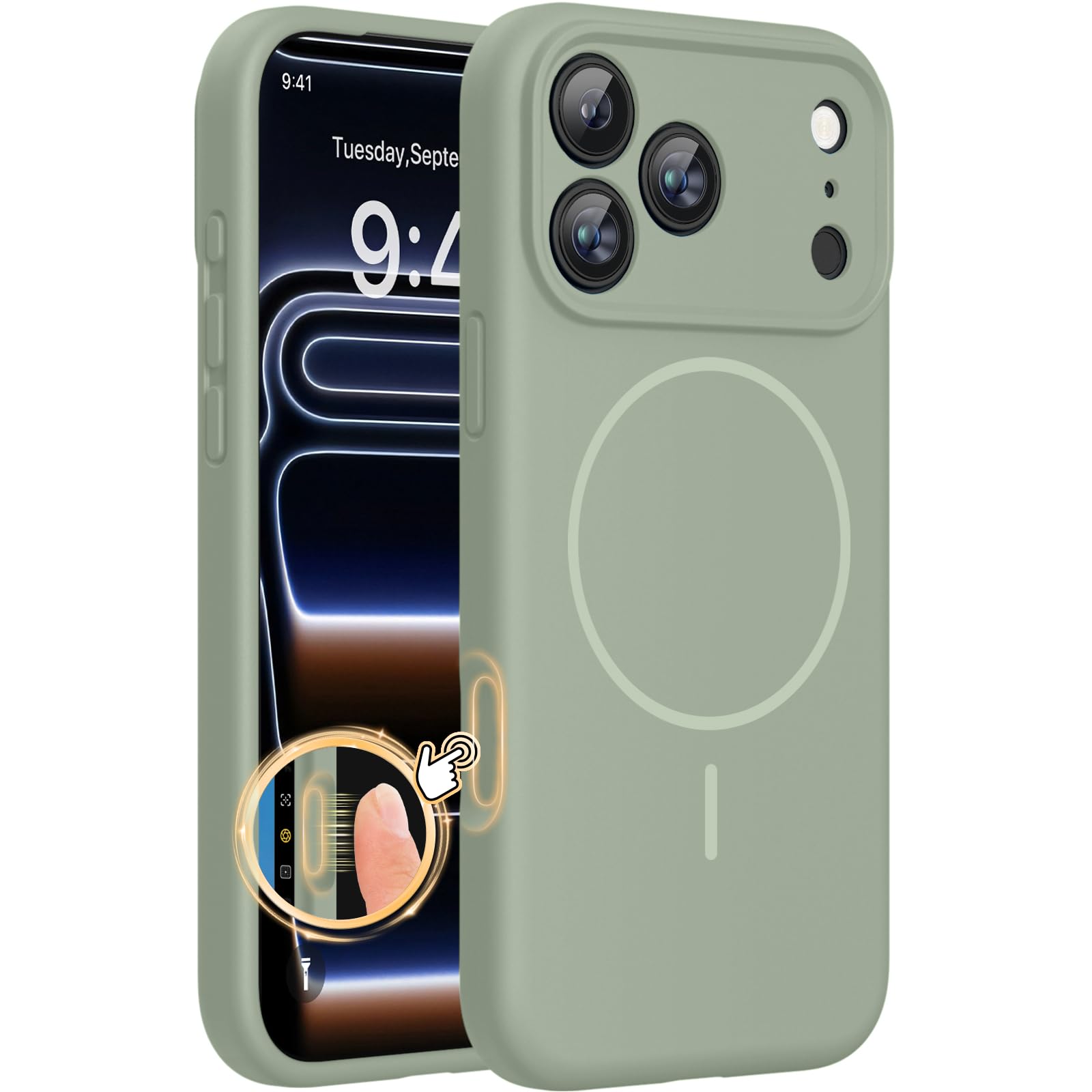 Miracase Magnetic for iPhone 17 Pro Max Case, Compatible with MagSafe, Integrated Silicone Camera Control Cover, 3.0mm Thicken Shockproof Drop Protection Phone Case for 17 ProMax, Patina Green