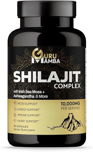 Complejo Shilajit - 10,000 mg con musgo marino irlandés + Ashwagandha y más  Estado de ánimo, energía, apoyo inmunológico y cardíaco  90 cápsulas