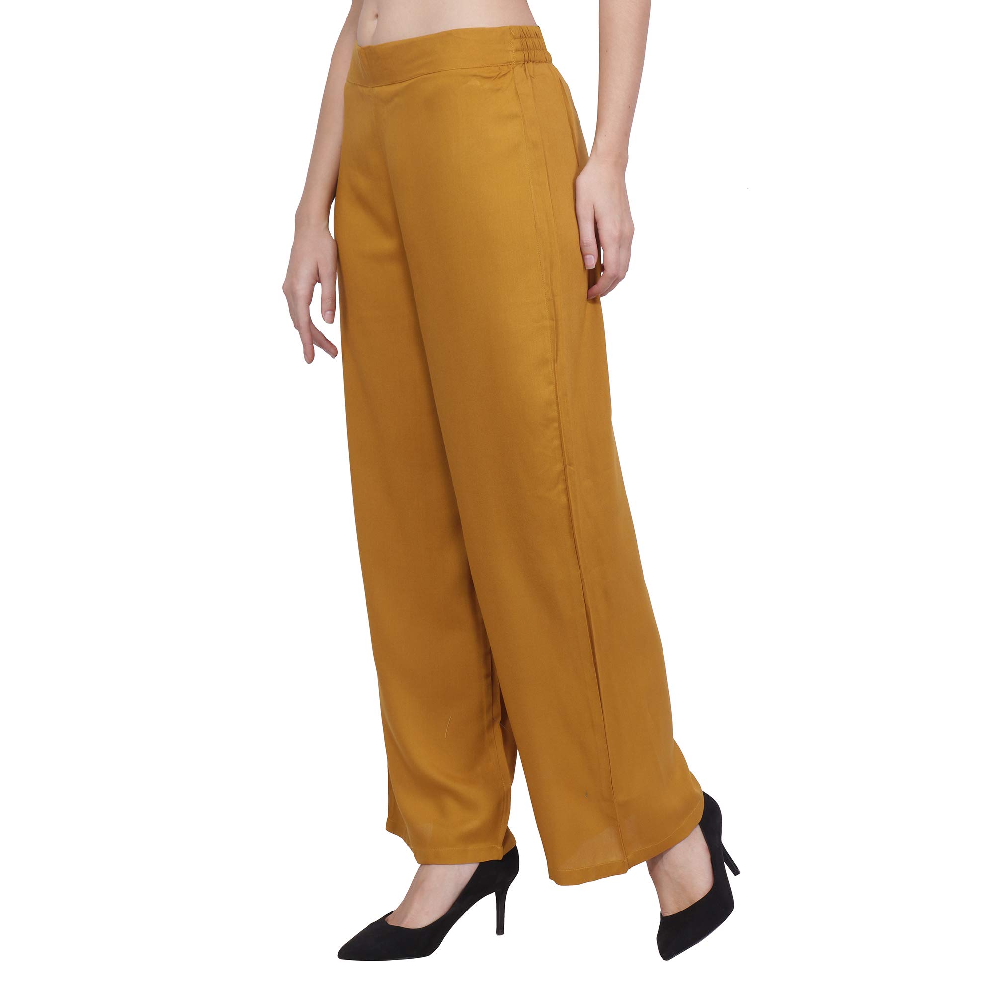 Popwings Casual Latest Fashion Rayon Palazzos For Women's, Mustard (Mustard, Small)