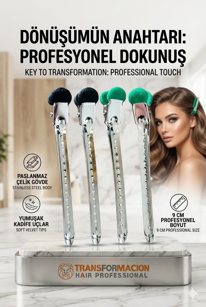 Transformacion Kadife Uçlu, Paslanmaz Çelik Profesyonel Saç Ayırma Pens Toka 723022