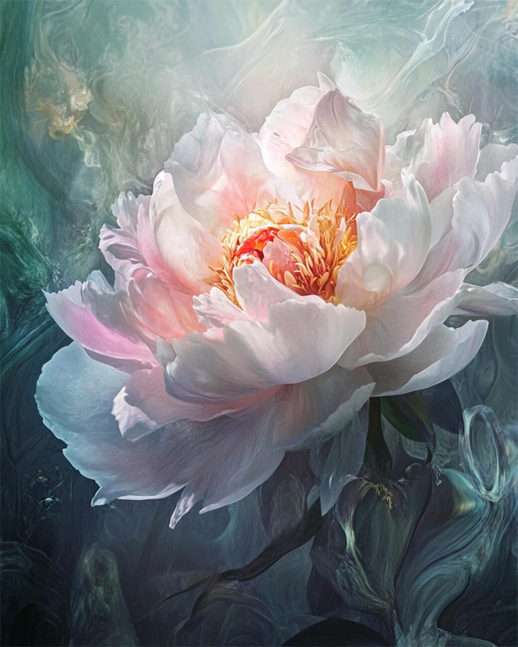 AMBATTERY Flowers DIY Beading Embroidery Kit Pink Peony Cross Stitch Needlepoint Handcraft Tapestry Kit Beaded Stitching Pattern 3D Embroidery Set 50x60cm