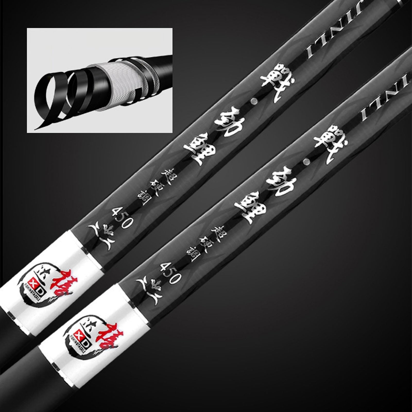 Canne A Peche Telescopique en Carbone (2.7m-7.2m) Ultra-Dur Canne à PêChe Chinoise Canne a Carpe Convient Aux Lacs RéServoirs RivièRes Et éTangs(5.7m)