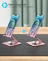 Vista 7 de Cell Phone & Tablet Stand for Desk, Aluminum Adjustable Holder for iPhone, iPad & Smartphones Foldable Mount with 360° Swivel, Stable Base &