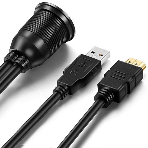 Miniatura 4 de OBVIS Cable de montaje HDMI USB3.0  USB3.0 y extensión HDMI al ras y tablero, cable de montaje en panel, para automóvil, barco, motocicleta (3 pies)