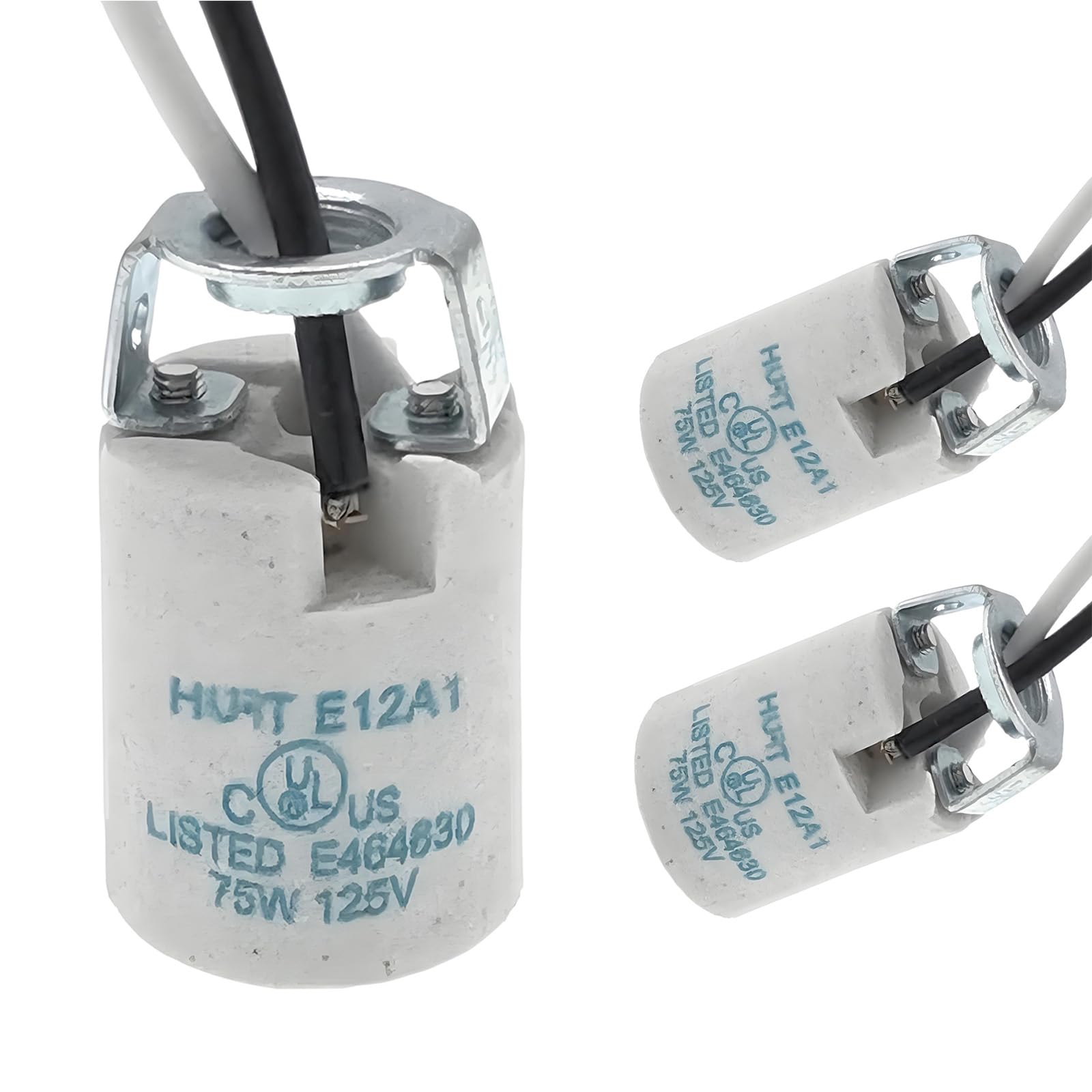 DOSNTO E12 Keramik-Lampenfassung – 3er Pack, Vorverdrahtet Mit 30 Cm Kabel, UL-zertifiziert