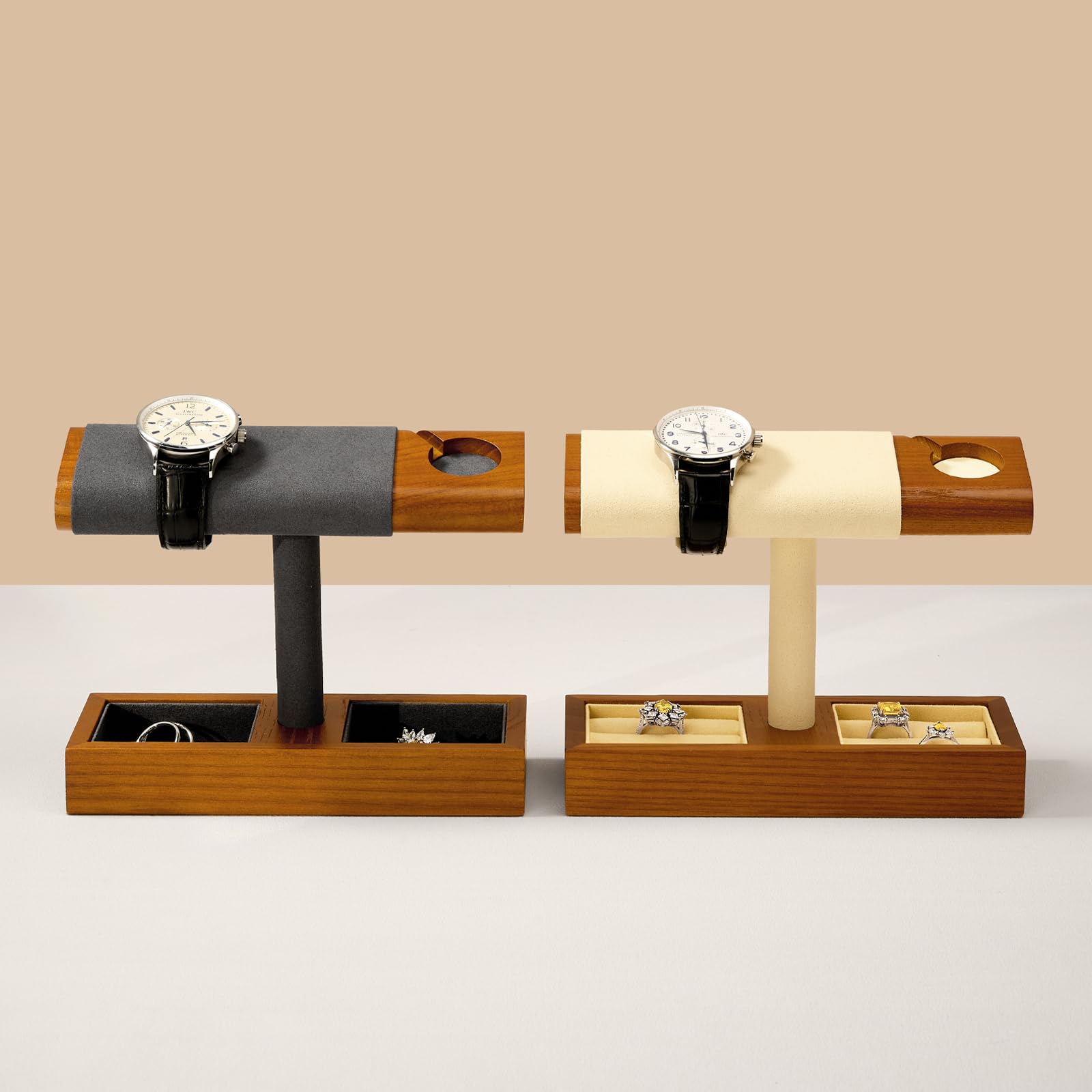 Oirlv Multifonctionnel Bois Massif Support Montre,Porte Montre,Watch Stand Avec de Chargement,Porte Bracelet(Gris Foncé)