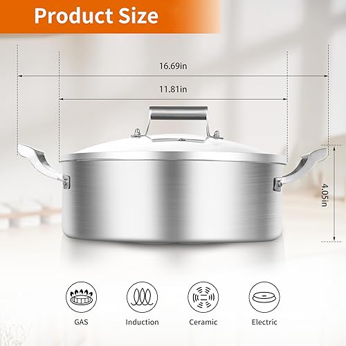 Miniatura 3 de Delarlo Utensilios de cocina de acero inoxidable de tres capas de 7 cuartos de galón con tapa de vidrio, olla caliente para cocina todo sartén, olla
