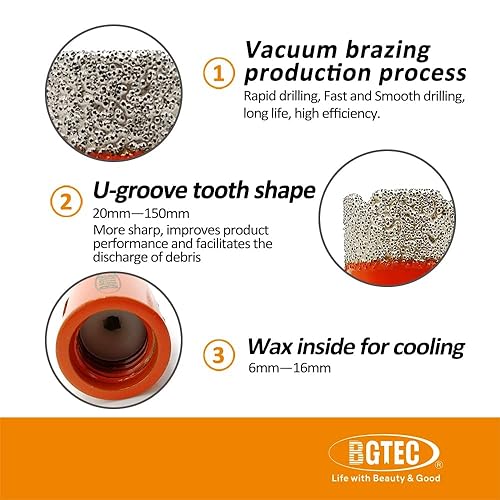 Miniatura 4 de BGTEC Juego de brocas de núcleo de diamante, 10 piezas de sierra de agujero para azulejos de 68102535502.559 in con puntas de dedo de diamante de