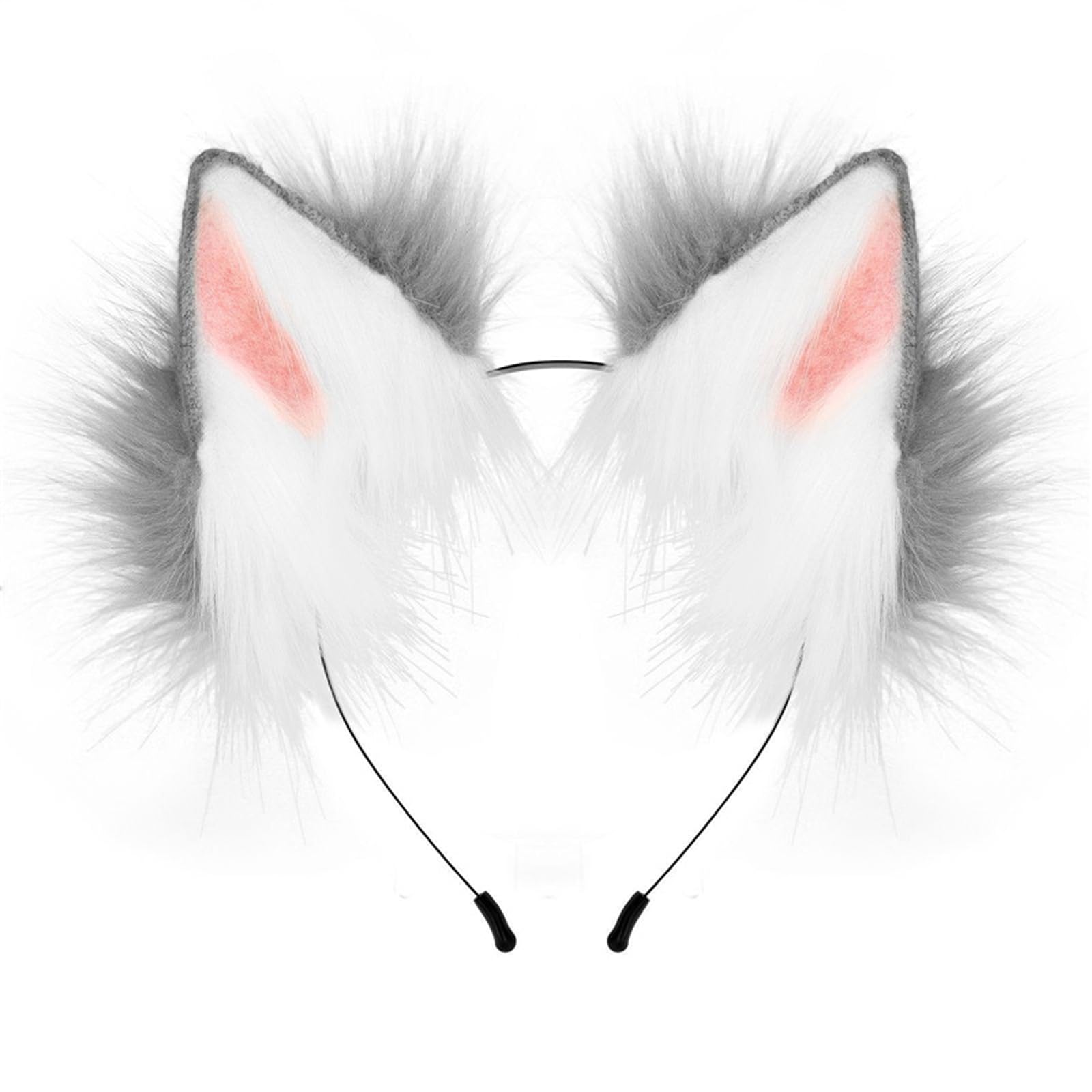 AWAVM 1PC Handmade Faux Fur Cat Ear Headband,Fancy Dress Cosplay Animal Furry Ears Head Accessories,Wolf Fox Ears Headband Costume Accessories for Halloween (Grey)