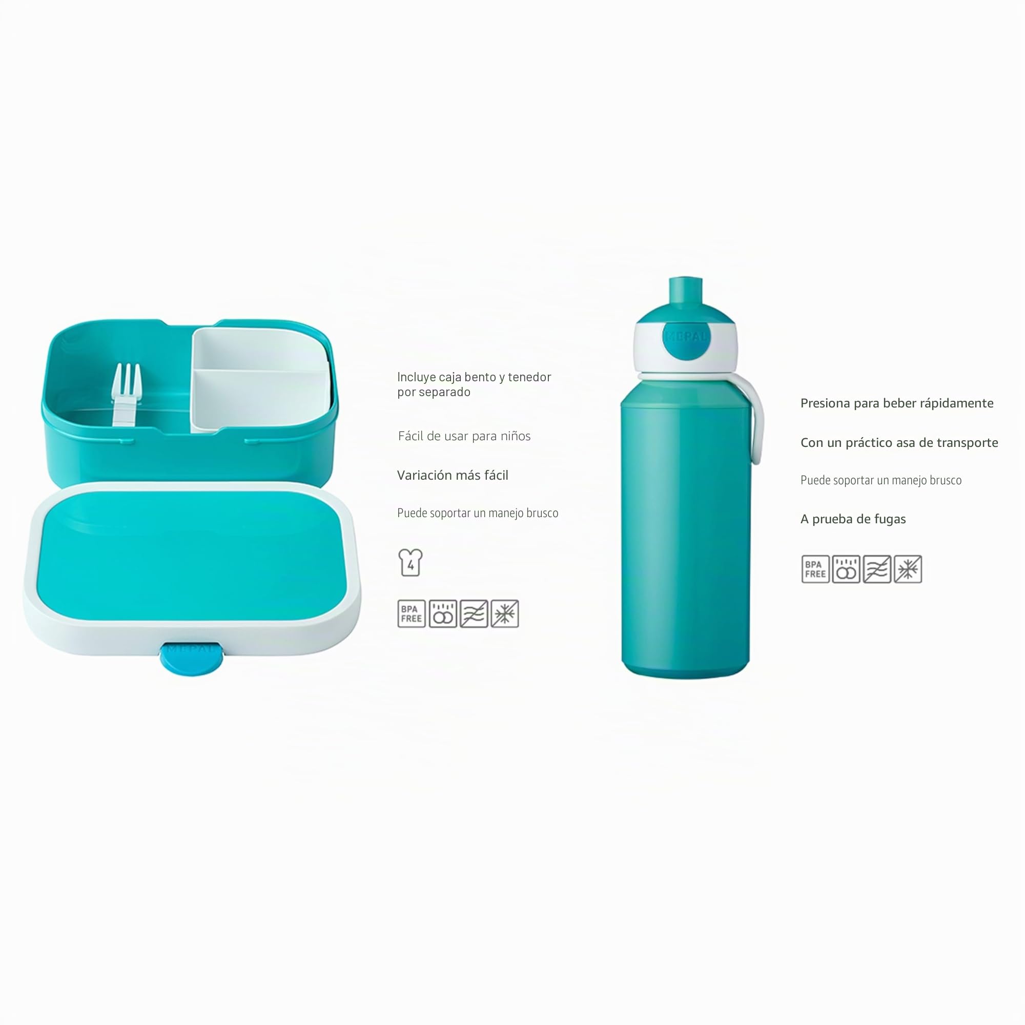 Mepal - Set de Almuerzo Campus - Fiambrera para Niños con Botella Pop-up y Fiambrera - Set de Almuerzo para el Colegio o para Llevar - Sin BPA - 400 ml + 750 ml - Animal Friends