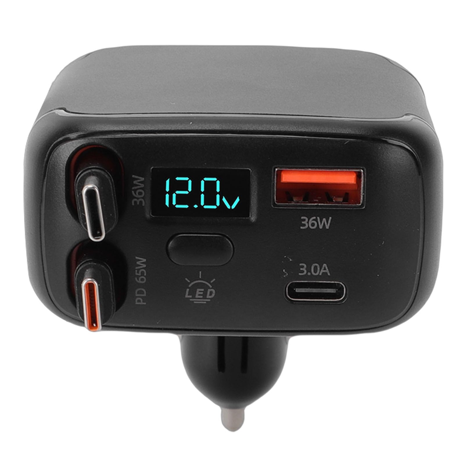 Caricabatterie per Auto Retrattile Ricarica Rapida Efficiente 4 in 1 per Telefoni Tablet Laptop PC ABS Lega di Alluminio