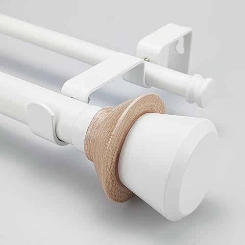 Juego de cortinero doble blanco de estilo nórdico con remates decorativos, 72-144 pulgadas, barra de cortina doble estándar para 1 paquete, 1