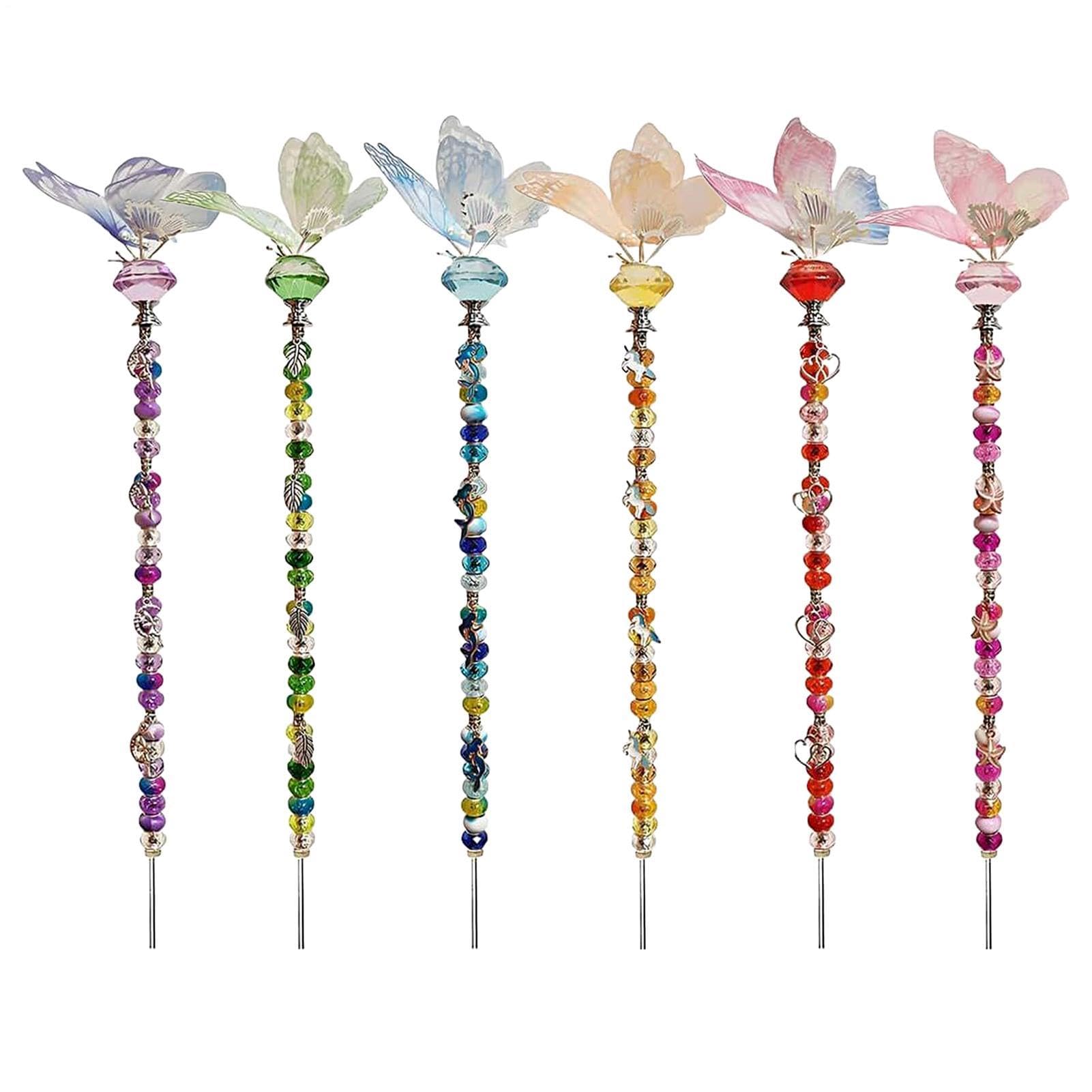 Kit Di Paletti Da Giardino Con Perline Bacchetta Farfalla Colorata | Kit Paletti Da Giardino Bacchetta Fatata Ideale Per Il Prato Cortile Esterno Paesaggio Patio Matrimoni Feste Compleanni
