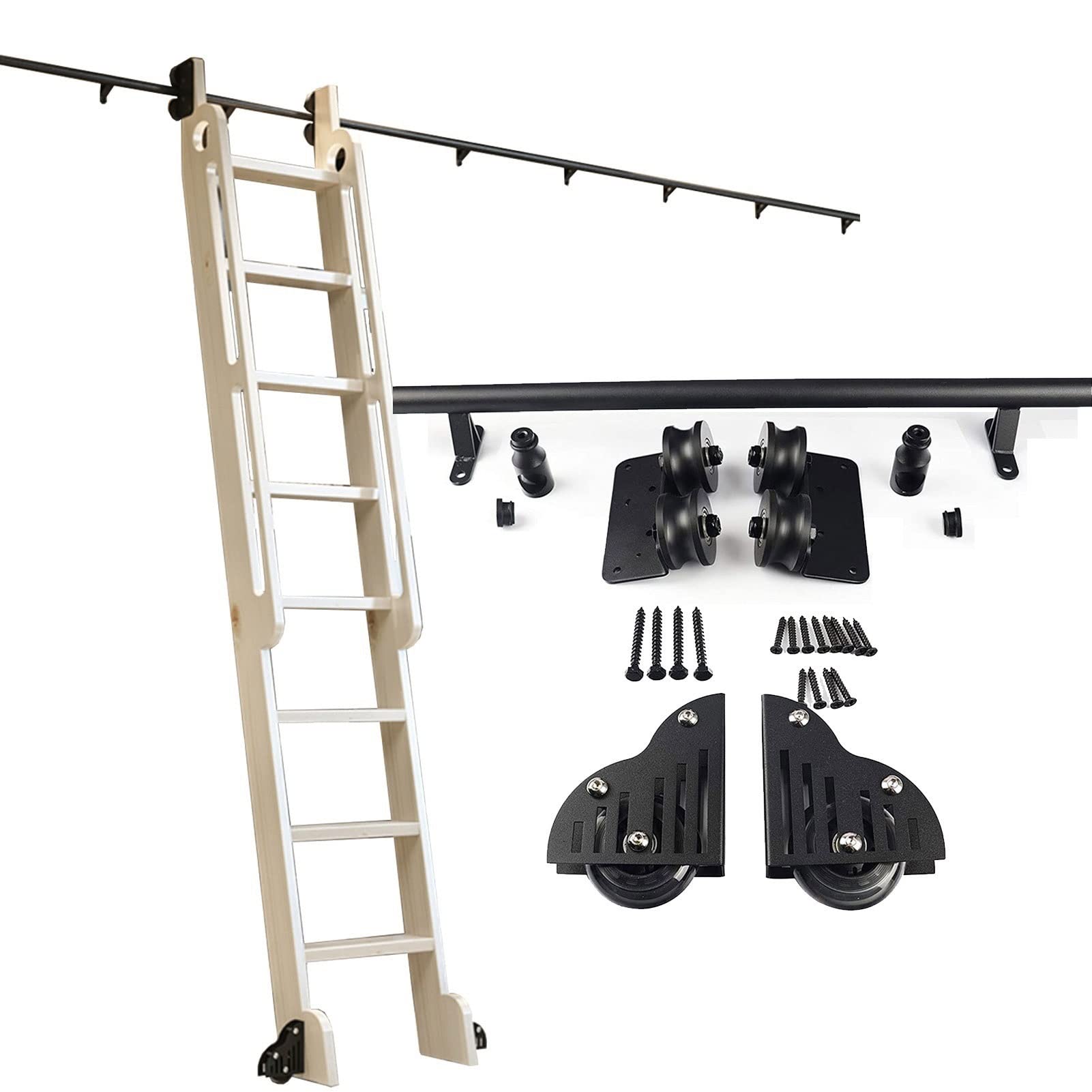 Kit de quincaillerie pour rail coulissant d'échelle de bibliothèque roulante en acier noir robust