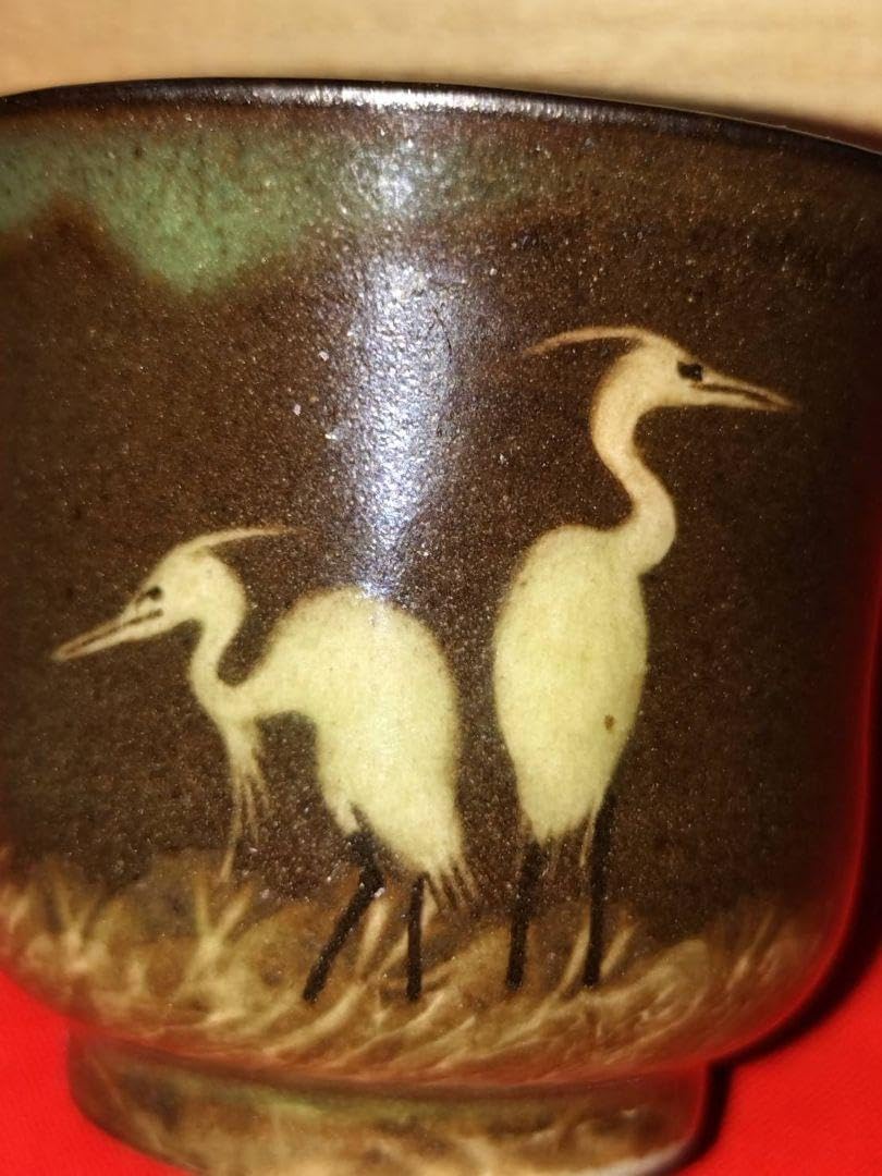 臥牛窯 現川焼特製白鷺二羽ぐい呑13代横石臥牛作 13