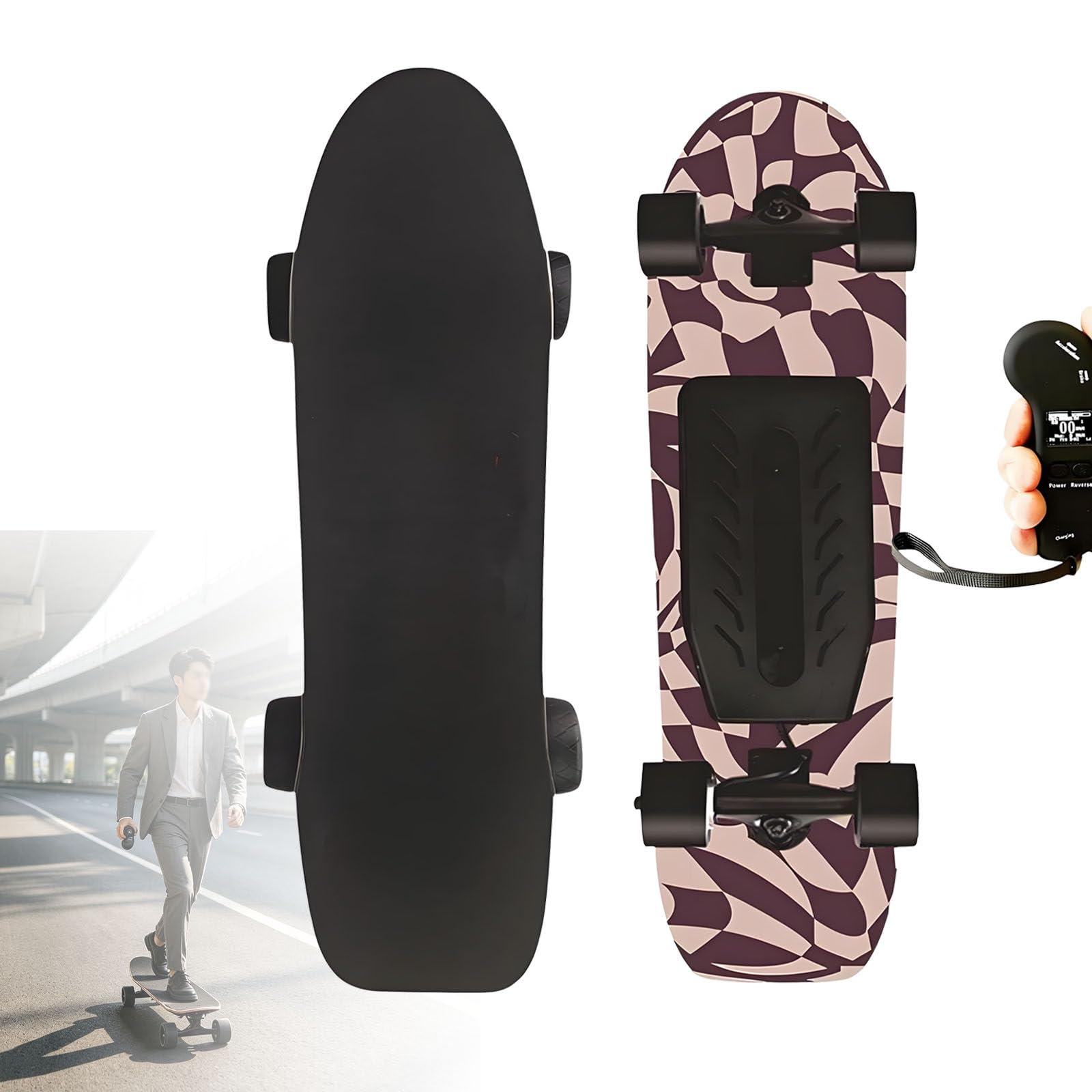 Longboard Professionnel Motorisé avec TéLéCommande, PortéE Max 25 Km, Vitesse Maximale 22 Km/H, Skateboard éLectrique, pour DéButants, Adultes, Adapté Aux Parcs B