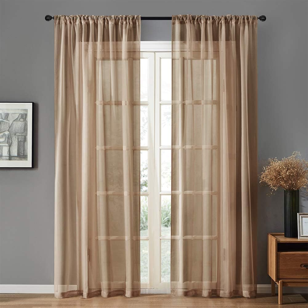MRTREES Sheer Curtains 95 inches Long Living Room Taupe