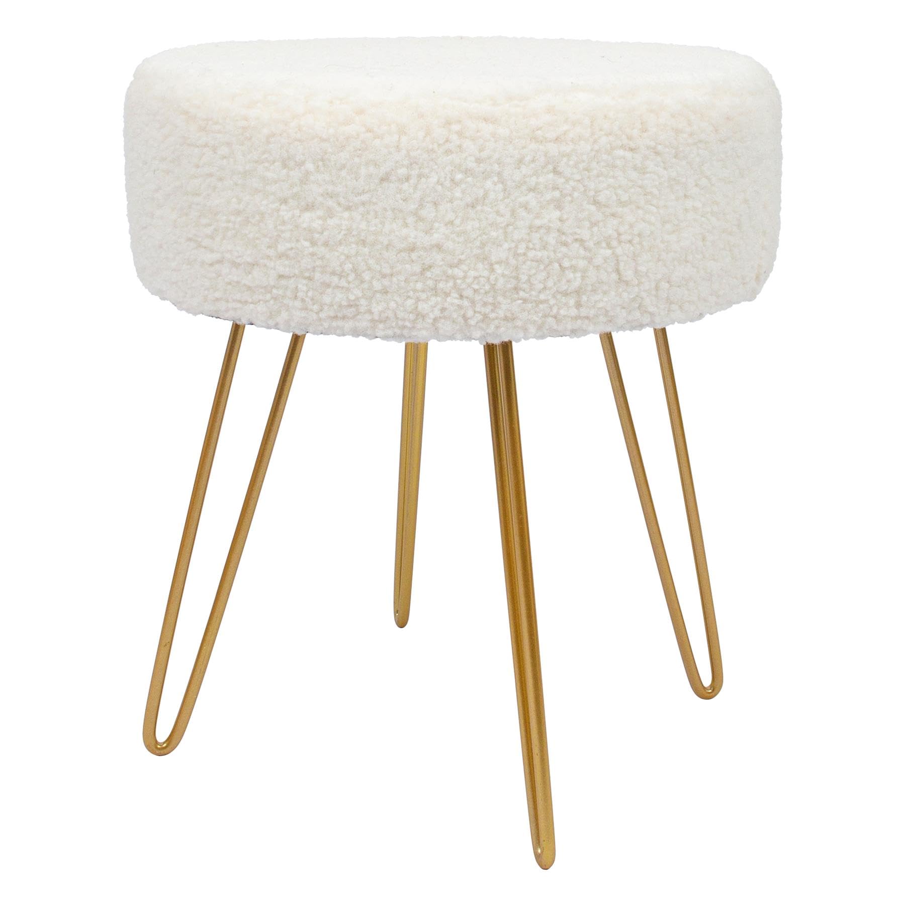 Harbour Housewares Boucle Round Foot Stool - Cream with Gold Legs - Modern Dressing Table Pouffe Footstool Vanity Seats Vanity Chairs Footstools for Living Room, Bedroom — image 1