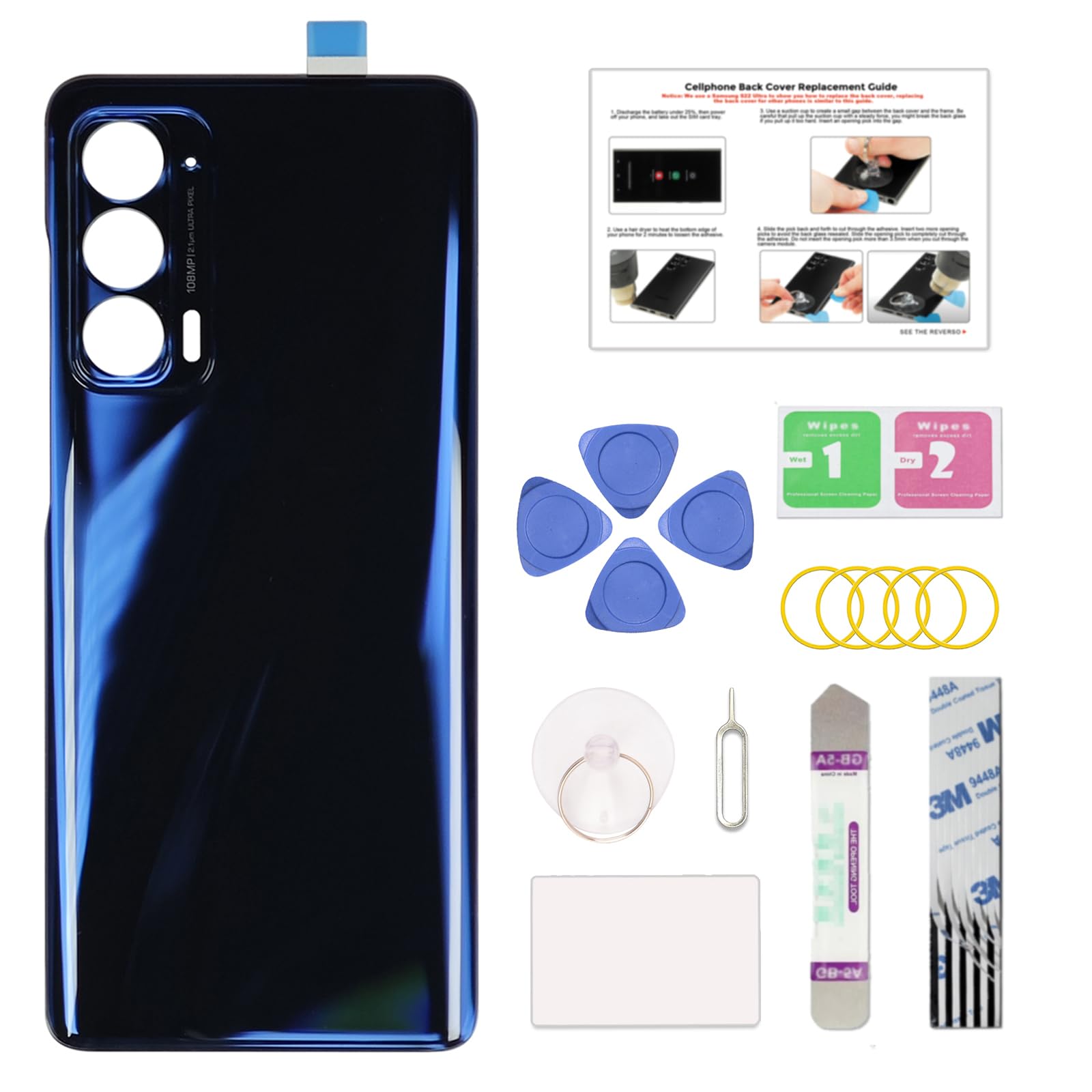 Compatible with Moto Edge 2021 Back Cover Replacement, Back Housing Door with Pre-Cut Tape for Moto Edge 5G 2021 XT2141-1, with Toolkit & Instruction, Nebula Blue