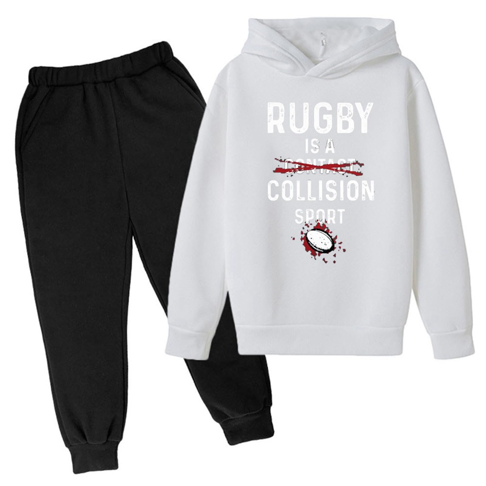 Survêtement 2 Pièces Fille à Capuche - Rugby Is A Collision Sport - Taille 3-14 Ans, Coton/polyester - Décontracté, Sport, Automne