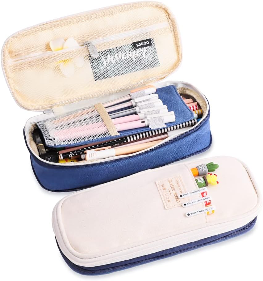 Oyachic Big Capacity Pencil Case Telescopic Pencil Pouch Zipper Pen Bag Canvas Markers Organization Makeup Bag Box Pencil Holder Office Supplies