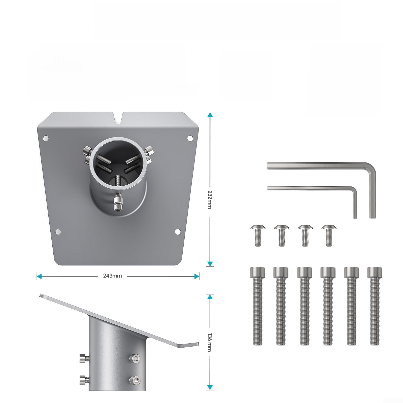 Starlink Kit de montage sur mât Gen 3 - Adaptateur de tuyau en aluminium robuste pour installation standard de bateau au sol - Argenté - 243 x 136 mm