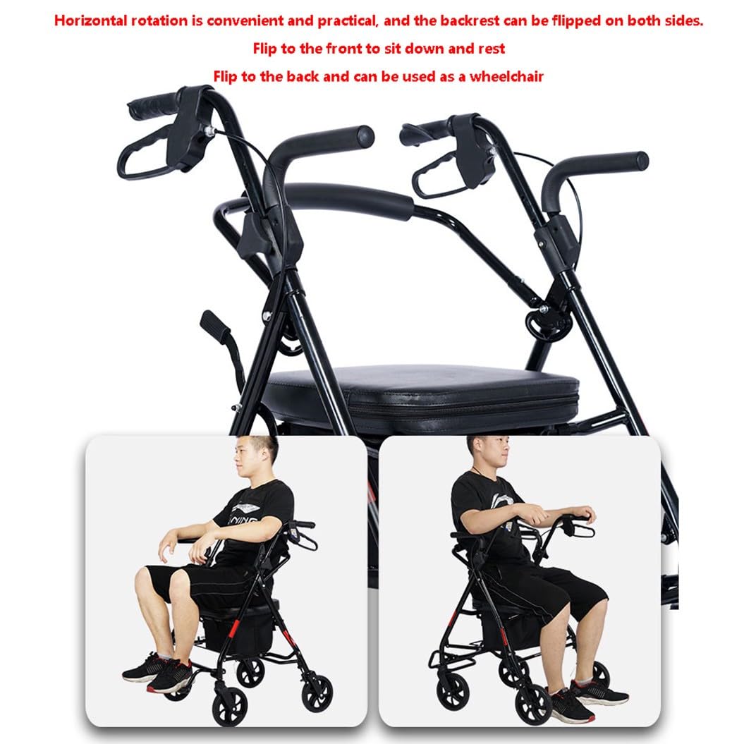 4 Ruedas Caminadores,Andadores Adultos con Asiento,Andador plegable ligero,Rollator plegable para todos los terrenos A