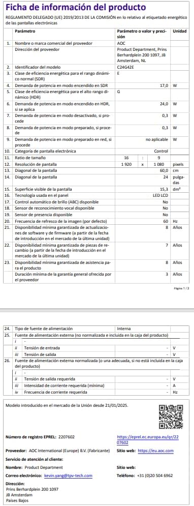 AOC 2E Computer Monitor 59.9 Cm (23.6") 1920 X 1080 Pixels, W129160832 ((23.6) 1920 X 1080 Pixels Full Hd Led Black, Red)