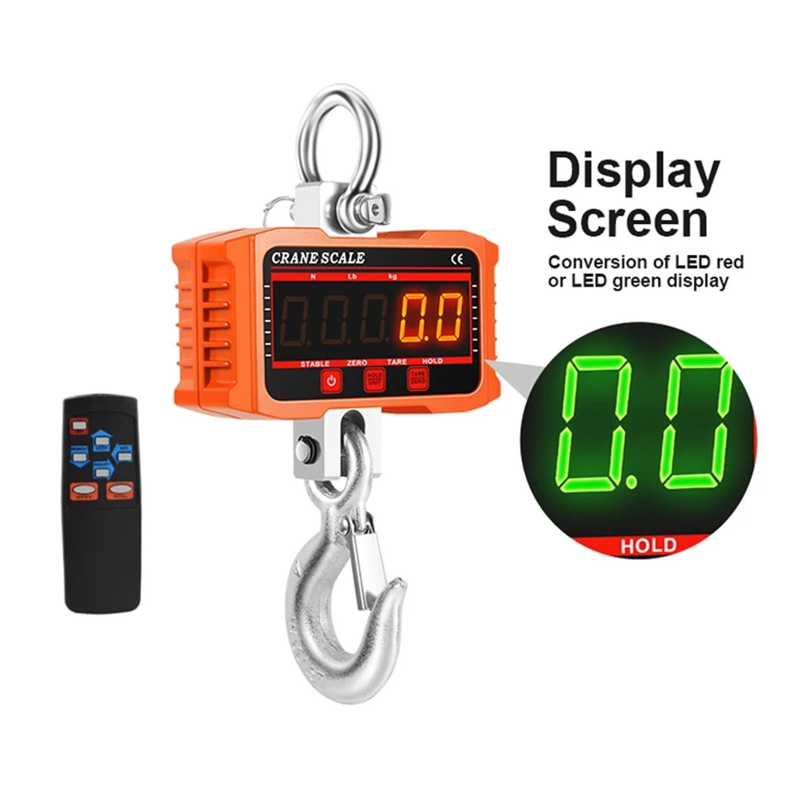 Bilancia digitale sospesa da 500/1000/1500/2000 kg, portatile, for impieghi gravosi, con gancio industriale retroilluminato LCD, con sensori precisi per Mercato, Edilizia(2000KG)