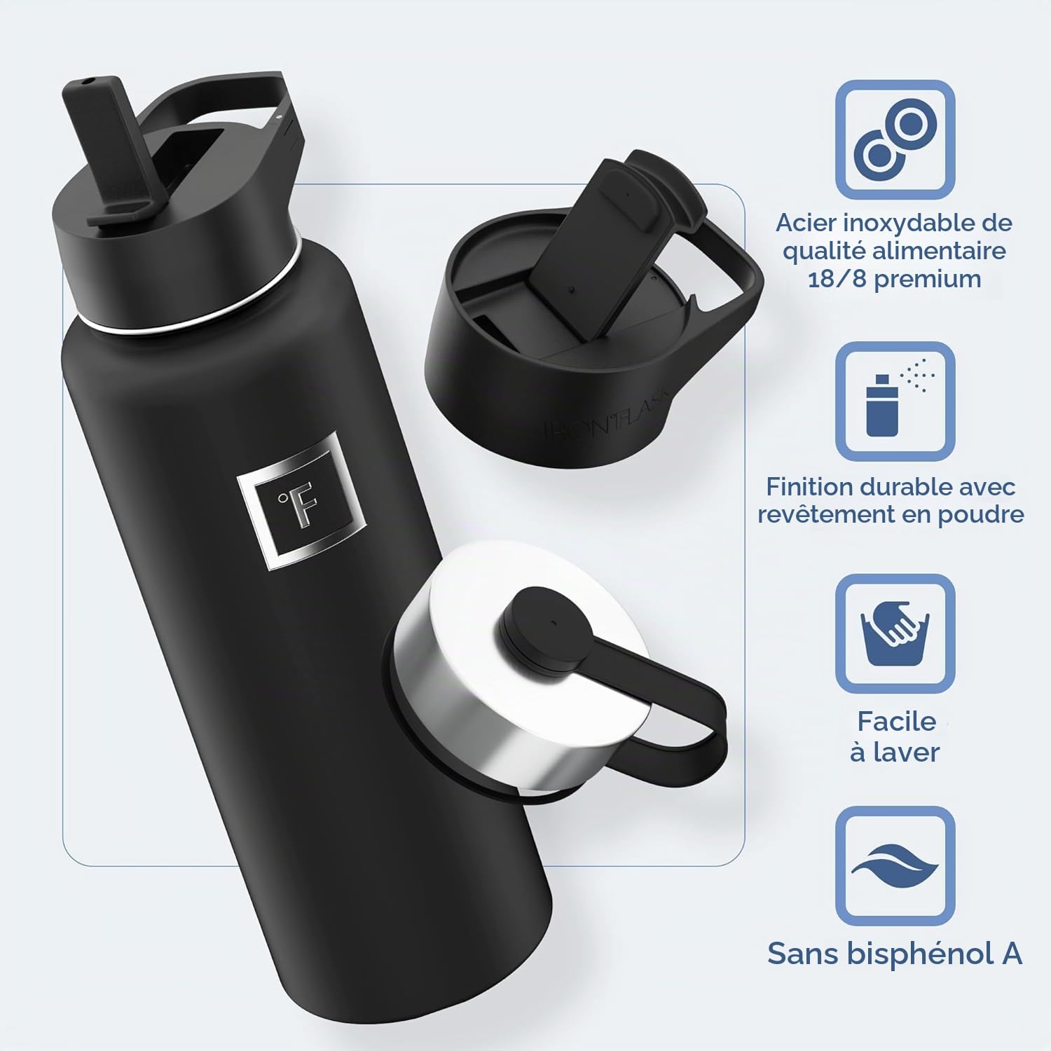 Gourde Isotherme avec Paille - 650/950/1200/1800 ml - Inox Étanche Bouteille d'eau Isotherme à Double Paroi Sans BPA - Sport Gym Voyage Enfant