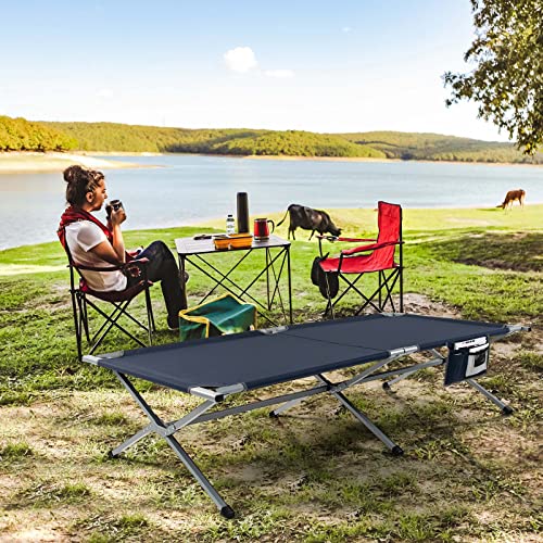 TANGZON Folding Camping Bed for Adults, 106CM Extra Wide Heavy Duty Sturdy Camp Bed with Side Pocket & Carrying Bag, Portable Outdoor Sleeping Cot for Office Picnic Travel Road Trip, 150KG Capacity - Image 9