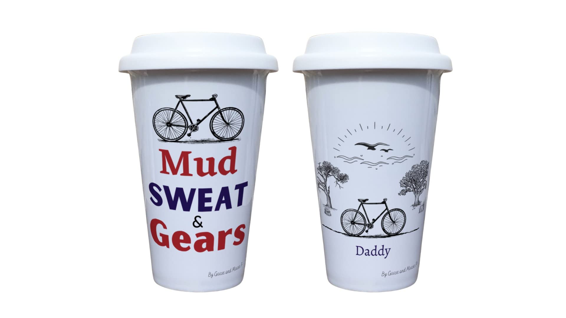 Cycling Sports Travel Mug Personalised - Gift for Cyclist Lover - Personalised Bike Thermal Ceramic Insulated Travel Mug (Mud Sweat & Gears)