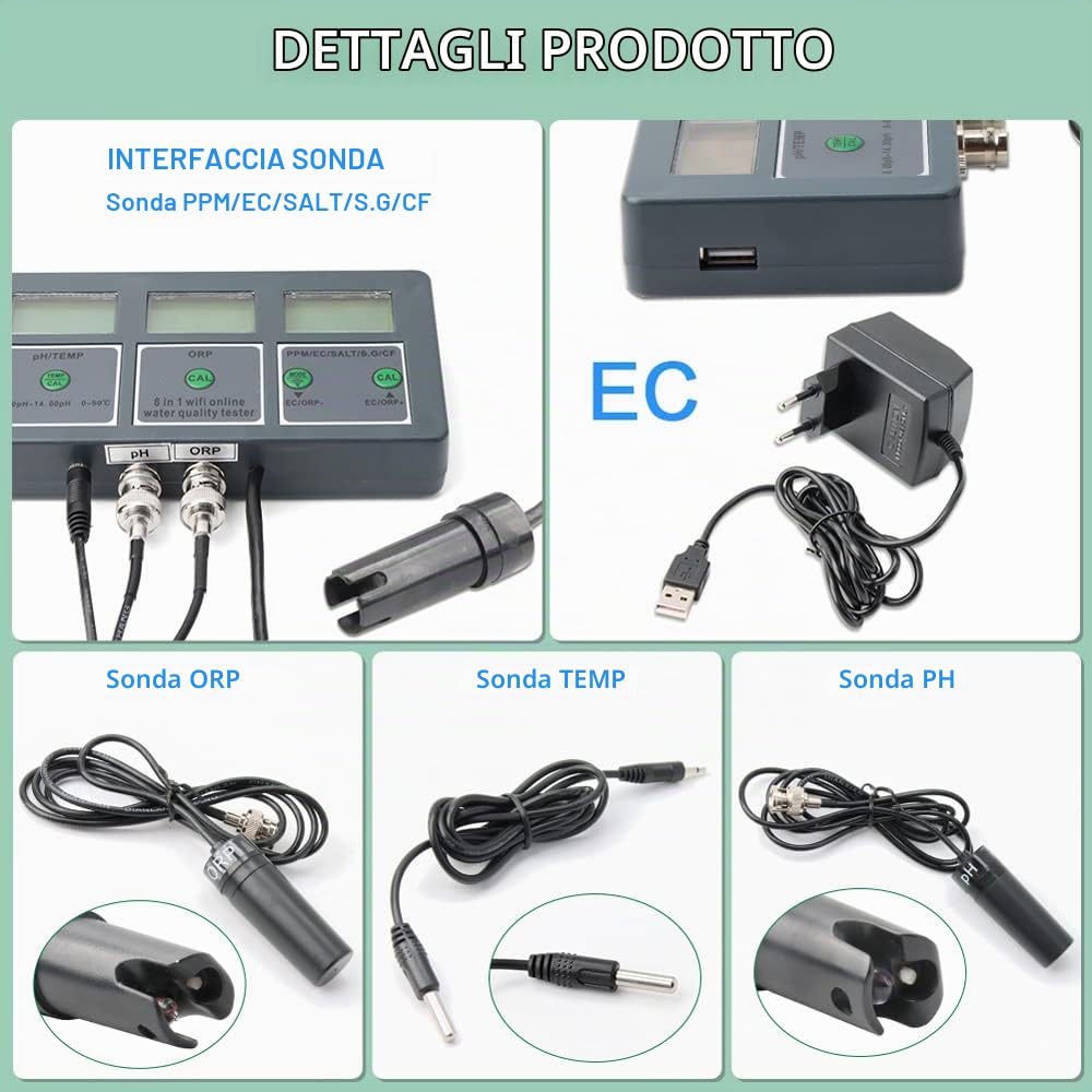 Benkeg WiFi Fishtank Tester di qualità dell'Acqua Alta precisione Uso Domestico Macchina per Il Test della qualità dell'Acqua Analizzatore di monitoraggio dell'Acqua per acquari Piscina idroponica