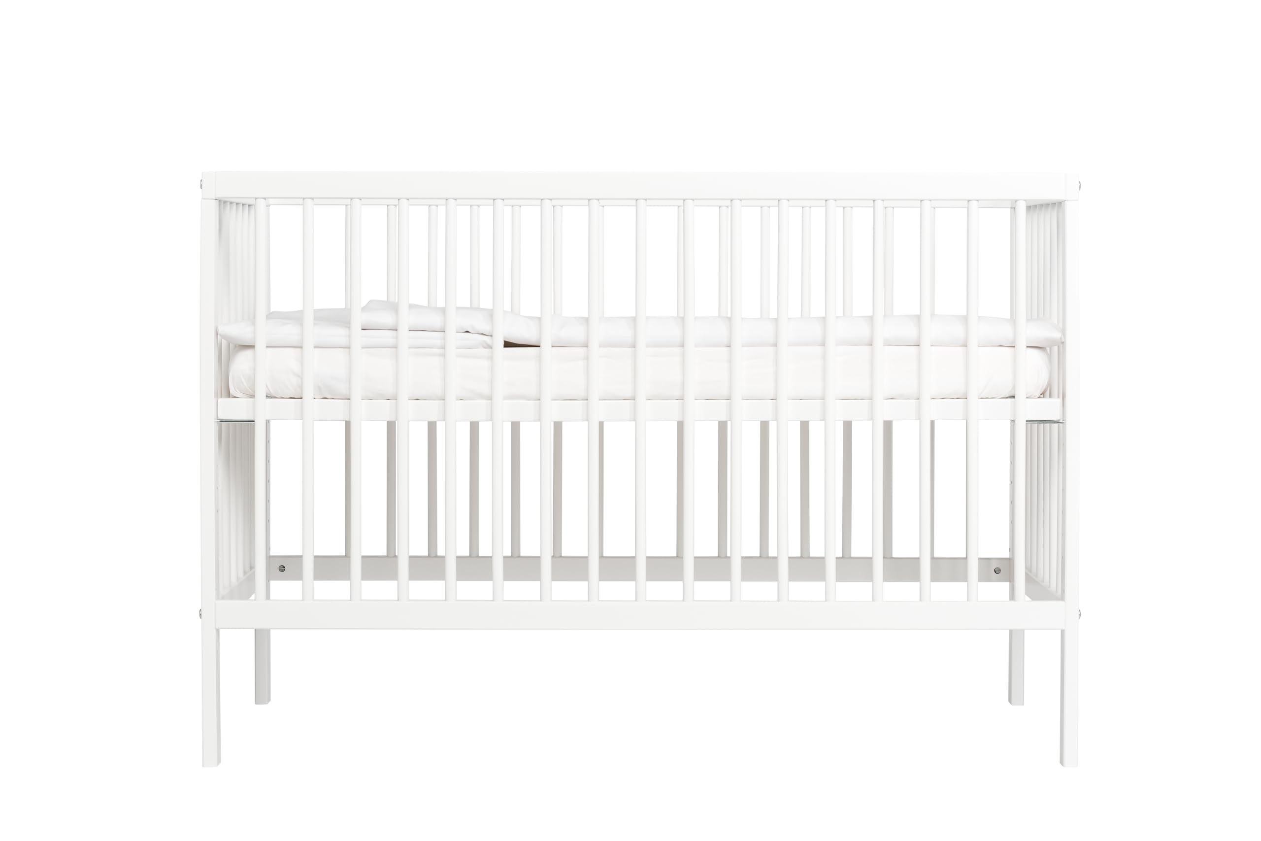 Mokee Mini Lit Bébé Evolutif - Lit Bébé Convertible 100% en Bois Massif - Berceau Transformable en Lit Enfant - Sommier à Lattes - Lit à Barreaux